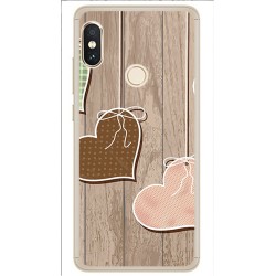 Funda Gel Tpu para Xiaomi Redmi Note 5 / Note 5 Pro Diseño Corazones Madera Dibujos