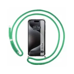 Funda Colgante Transparente compatible con Iphone 15 Plus (6.7) con Cordon Verde Agua