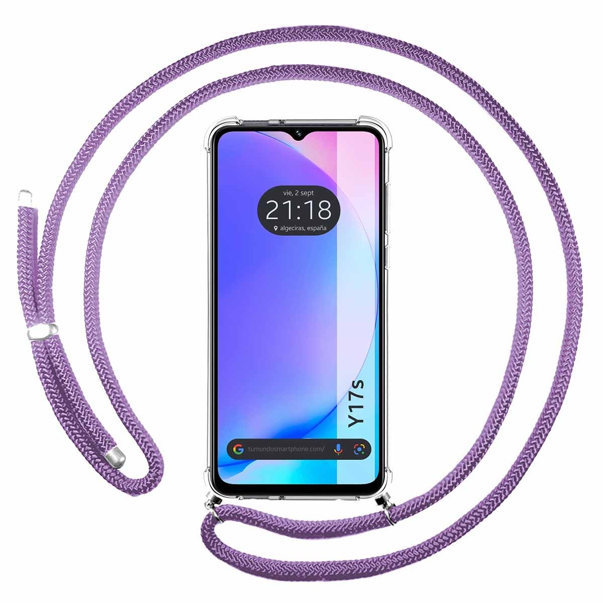 Funda Colgante Transparente para Vivo Y17s con Cordon Morado