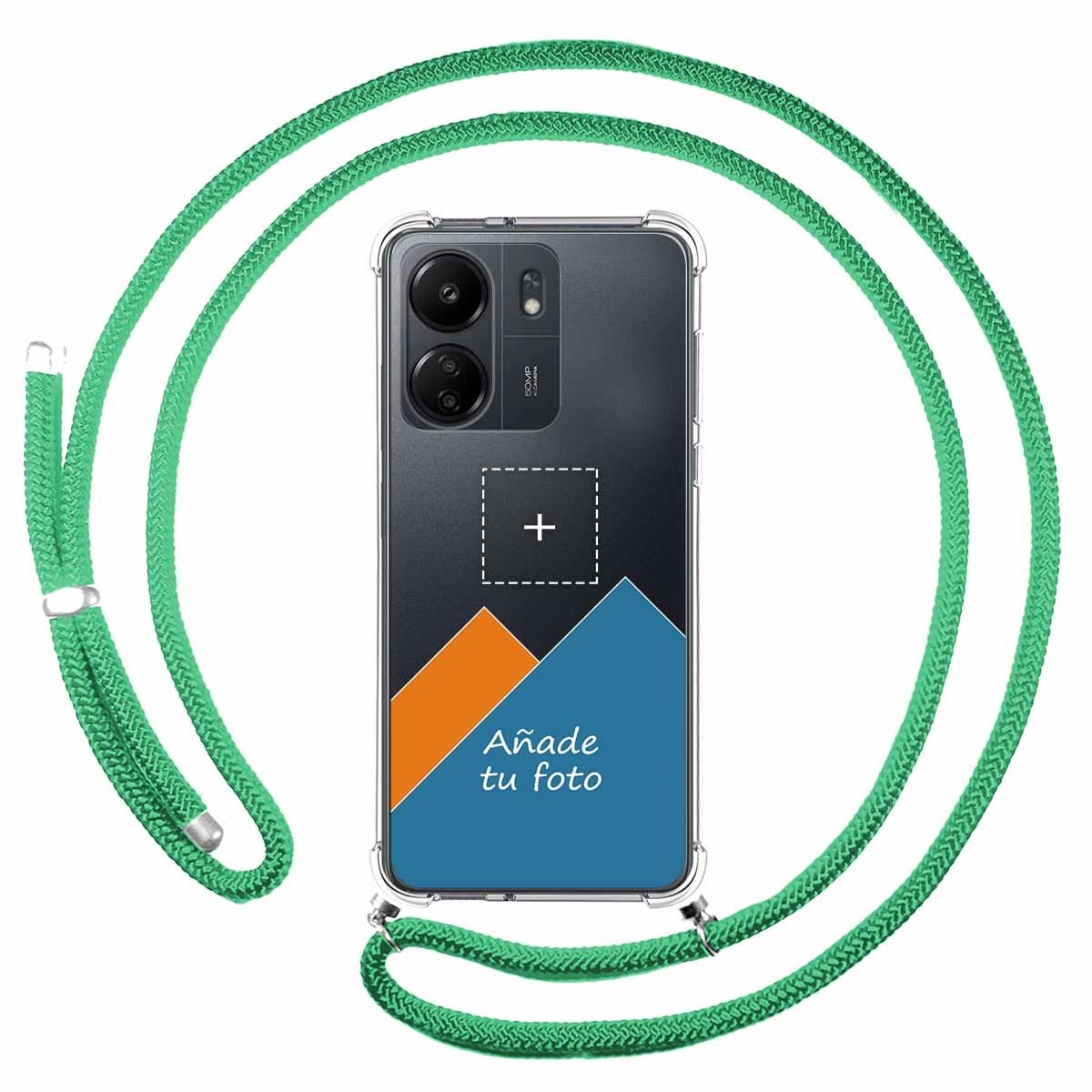 Personaliza tu Funda Colgante Transparente para Xiaomi Poco C65 con Cordon Verde Agua Dibujo Personalizada