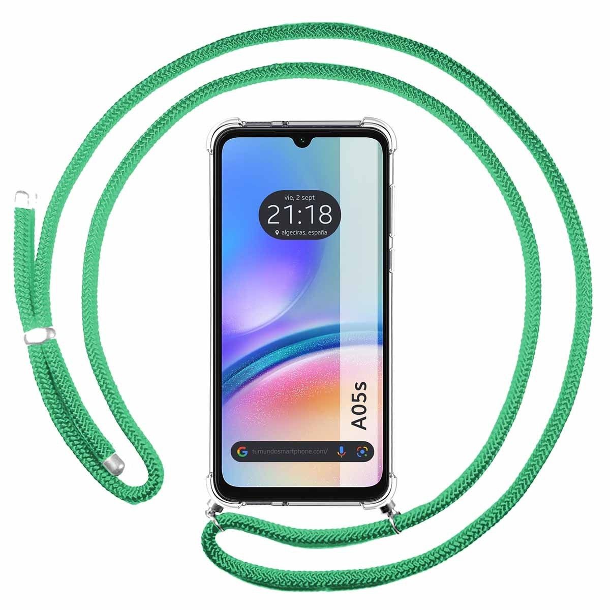 Funda Colgante Transparente para Samsung Galaxy A05s con Cordon Verde Agua