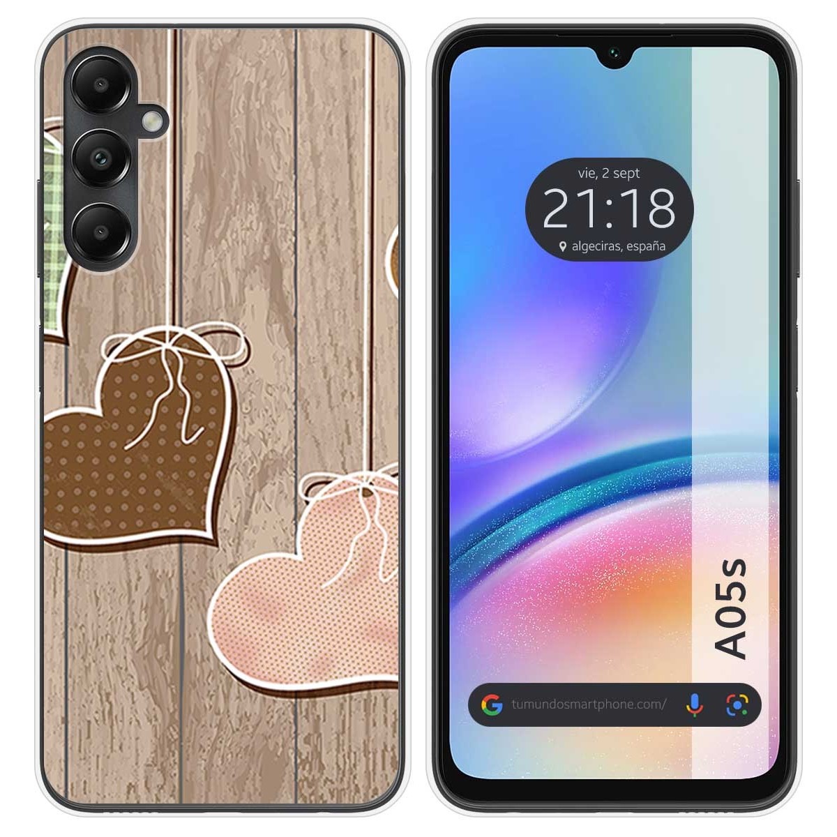 Funda Silicona para Samsung Galaxy A05s diseño Corazones Madera Dibujos