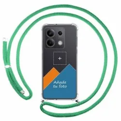 Personaliza tu Funda Colgante Transparente para Xiaomi Redmi Note 13 5G con Cordon Verde Agua Dibujo Personalizada