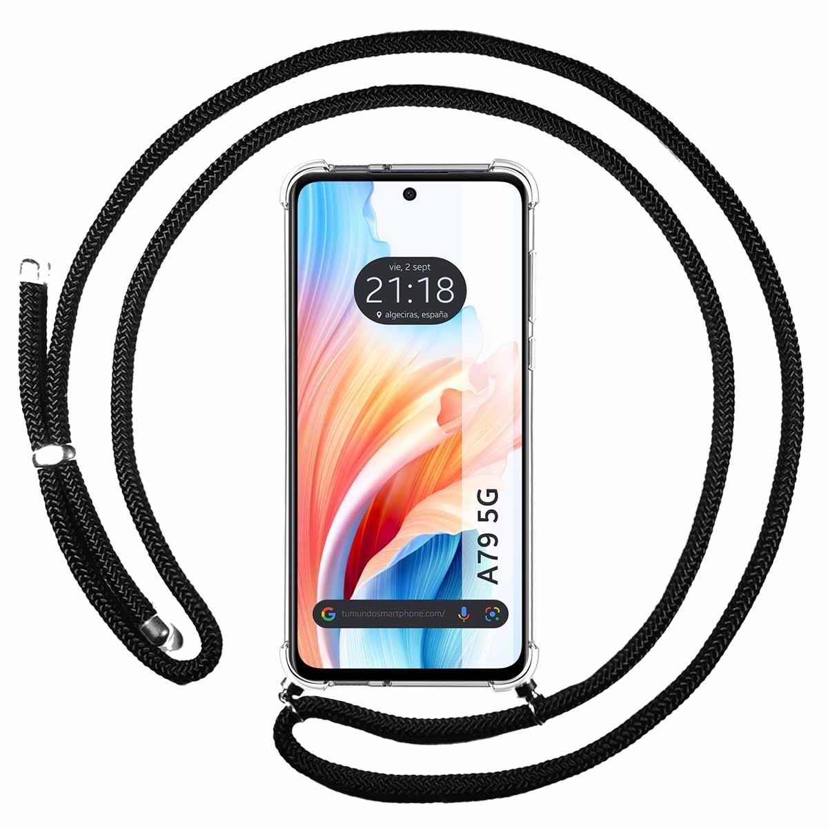 Funda Colgante Transparente para Oppo A79 5G con Cordon Negro