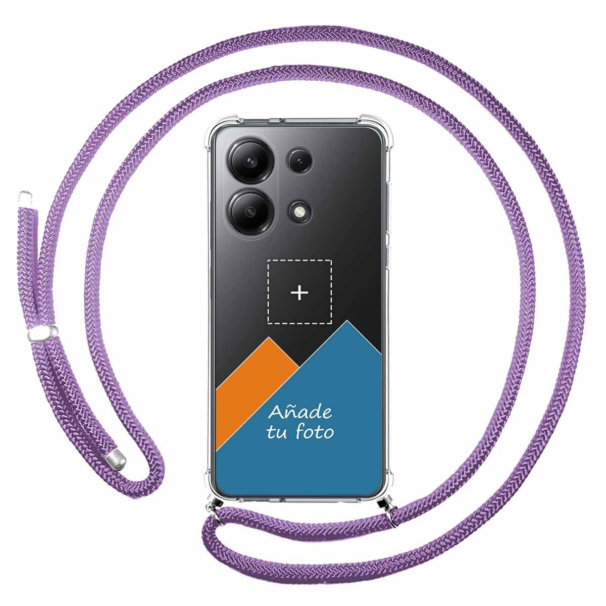 Personaliza tu Funda Colgante Transparente para Xiaomi Redmi Note 13 4G con Cordon Morado Dibujo Personalizada