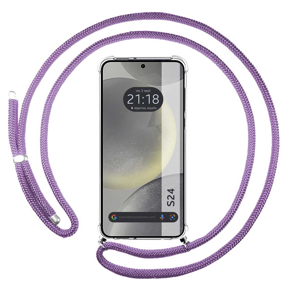 Funda Colgante Transparente para Samsung Galaxy S24 5G con Cordon Morado