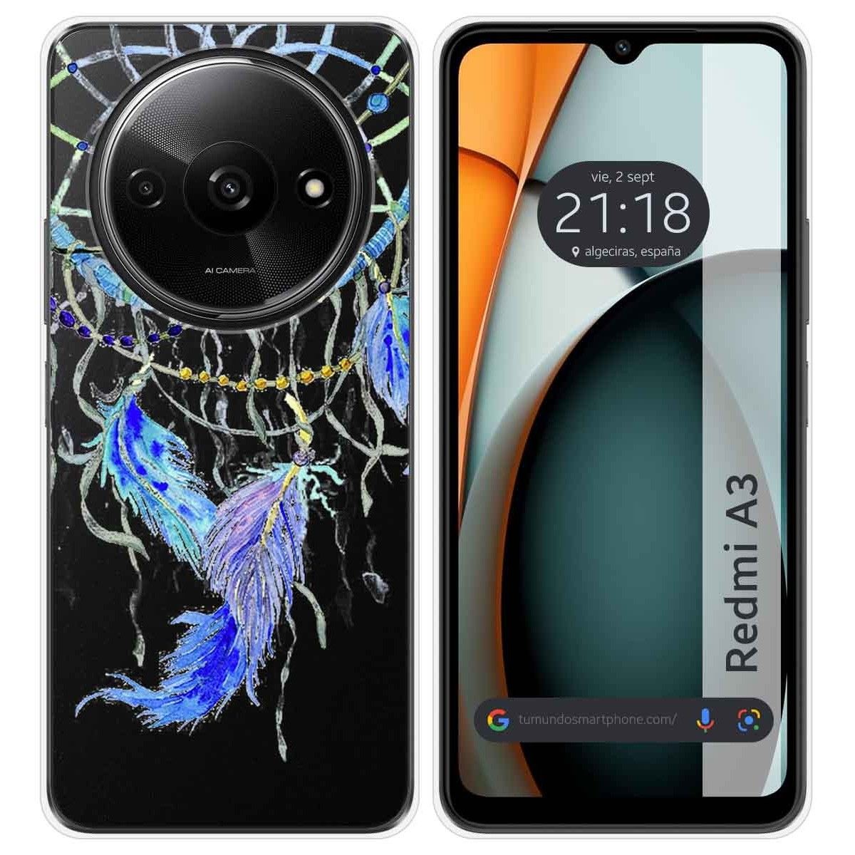 Funda Silicona Transparente para Xiaomi Redmi A3 diseño Plumas Dibujos