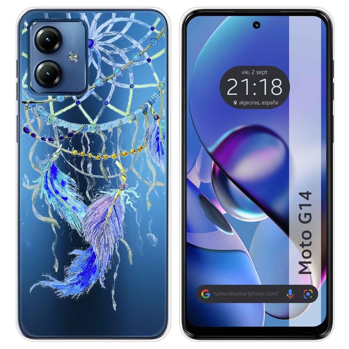 Funda Silicona Transparente para Motorola Moto G14 diseño Plumas Dibujos