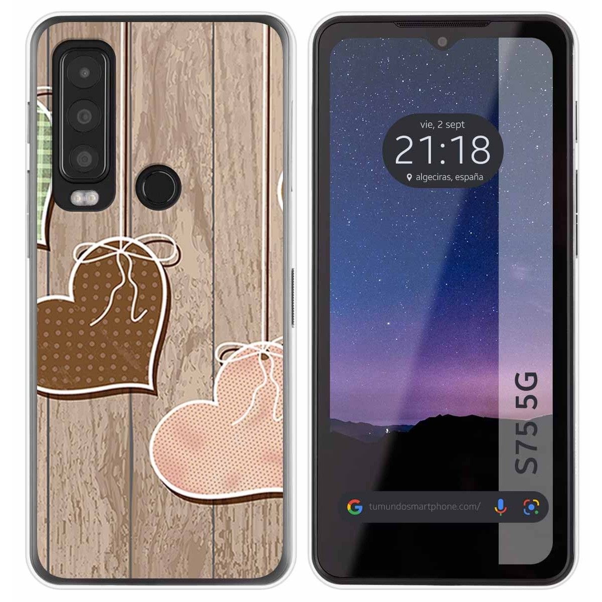 Funda Silicona para CAT S75 5G diseño Corazones Madera Dibujos