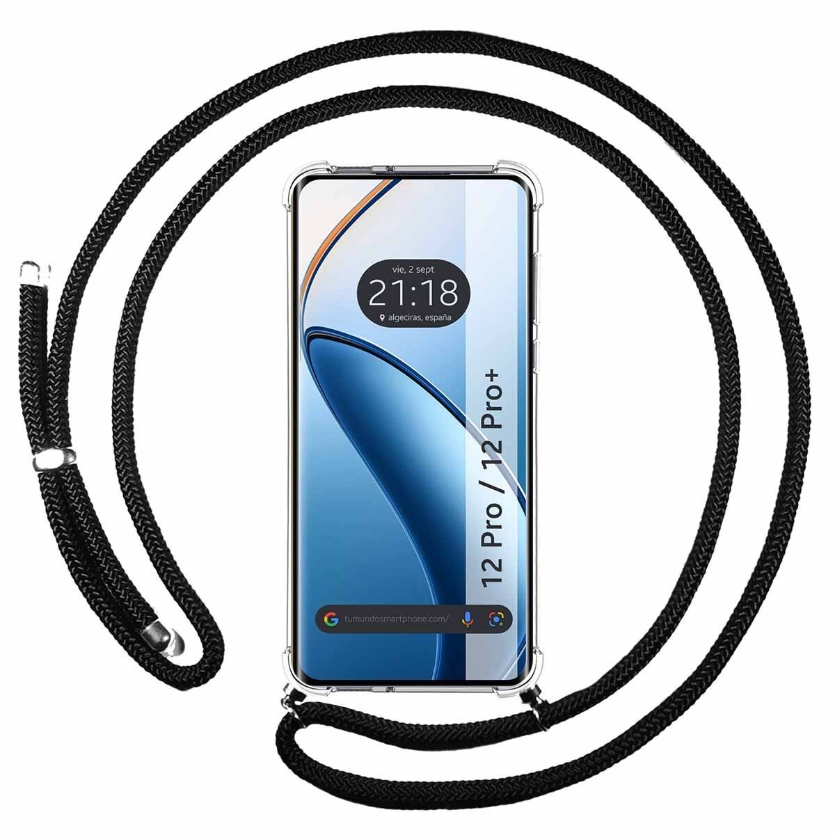 Funda Colgante Transparente para Realme 12 Pro 5G / 12 Pro Plus 5G con Cordon Negro