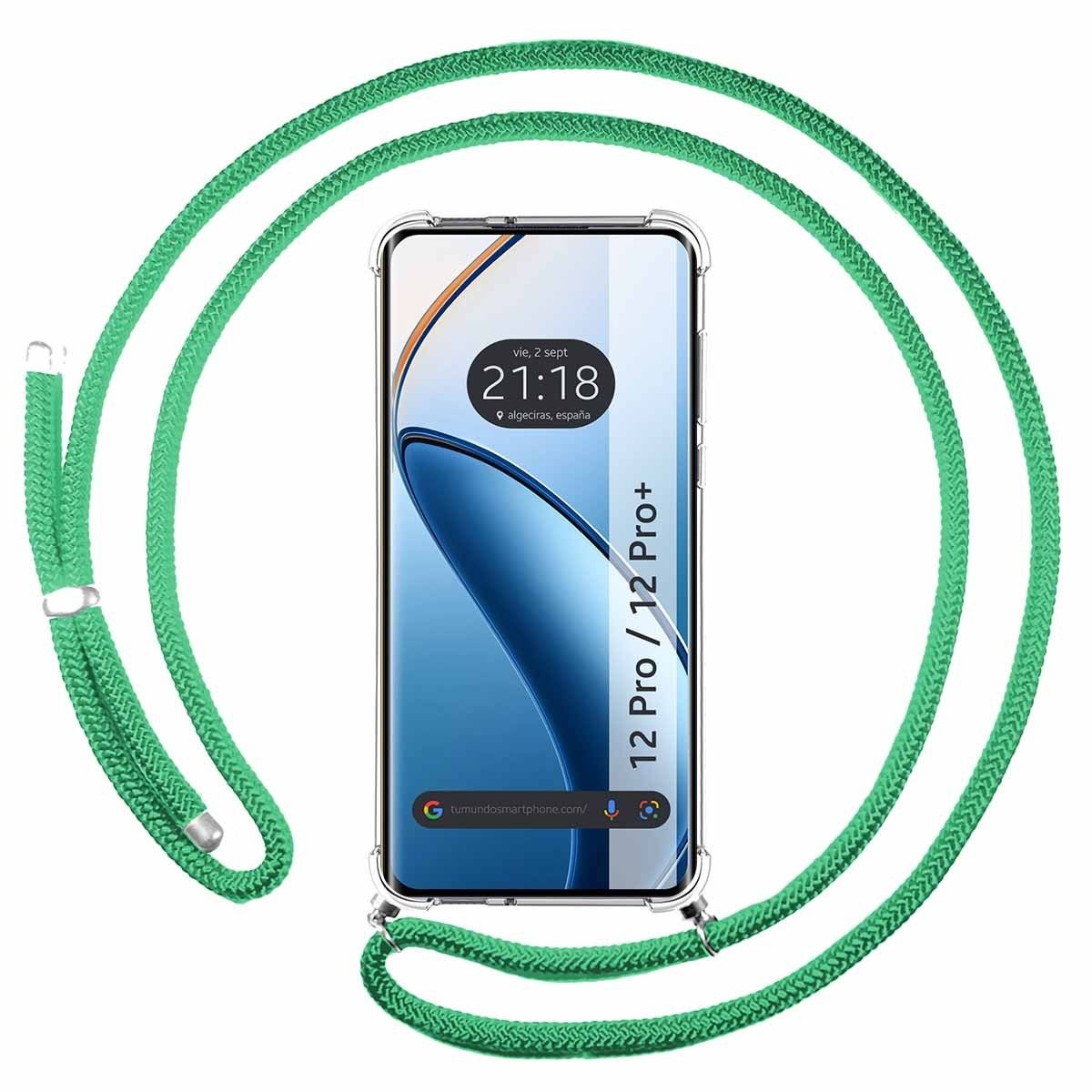 Funda Colgante Transparente para Realme 12 Pro 5G / 12 Pro Plus 5G con Cordon Verde Agua