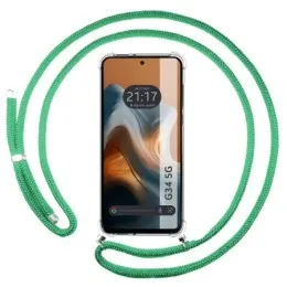 Funda Colgante Transparente para Motorola Moto G34 5G con Cordon Verde Agua