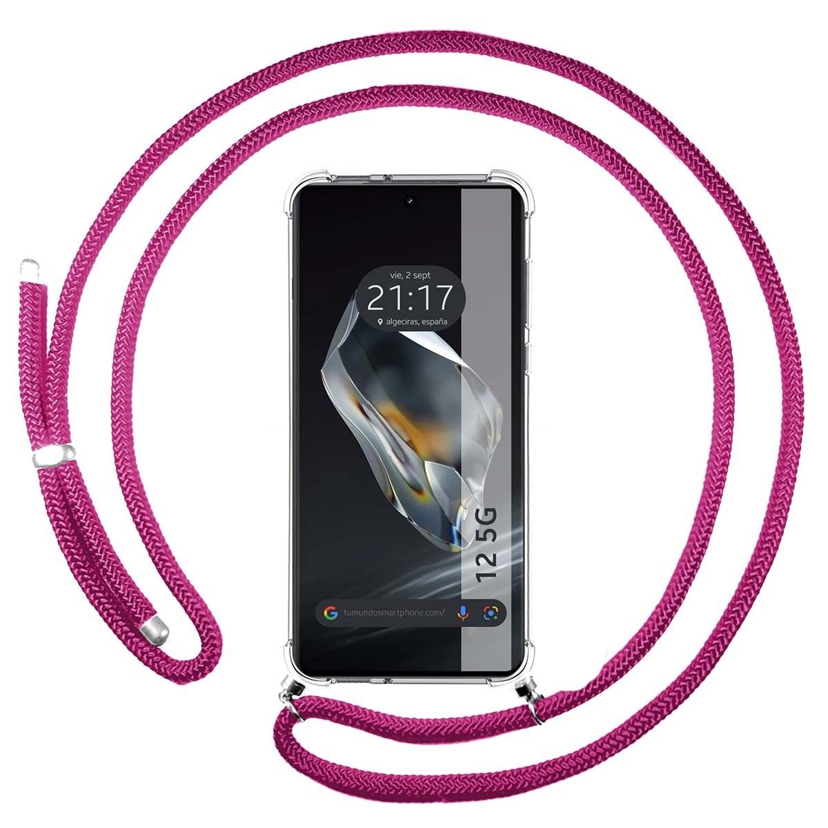 Funda Colgante Transparente para Oneplus 12 5G con Cordon Rosa Fucsia