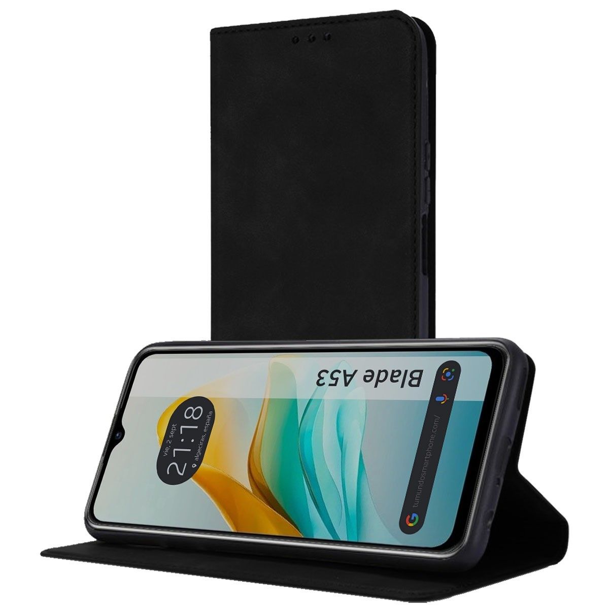 Funda Libro de Polipiel con tarjetero para Zte Blade A53 color Negra