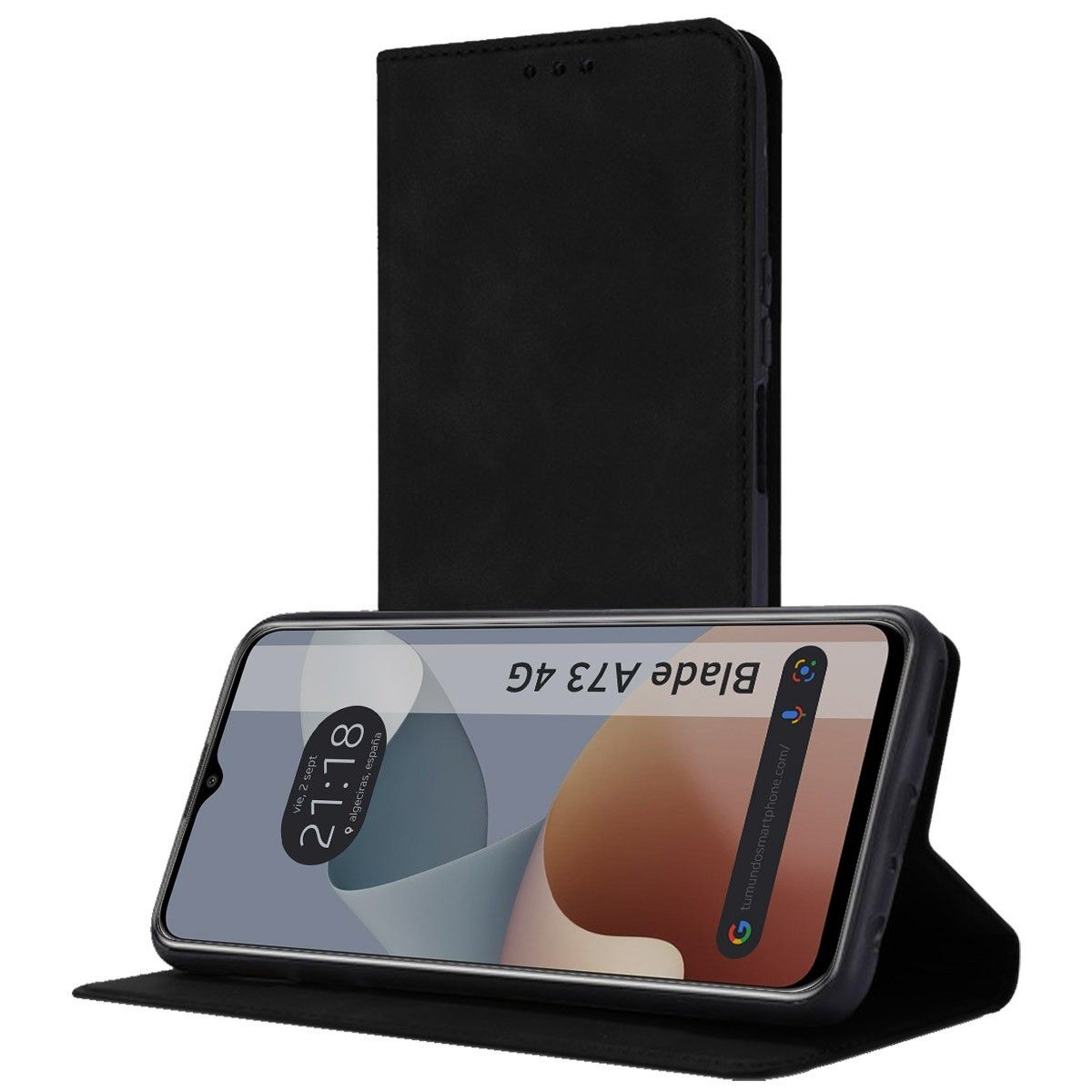 Funda Libro de Polipiel con tarjetero para Zte Blade A73 4G color Negra