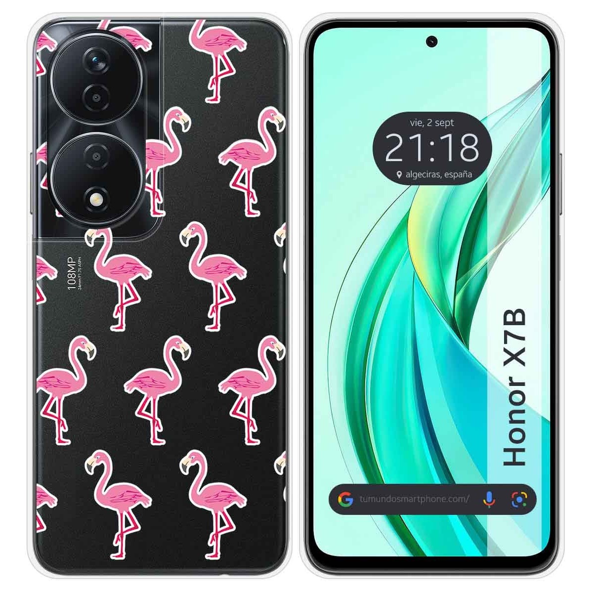 Funda Silicona Transparente para Huawei Honor X7b diseño Flamenco Dibujos