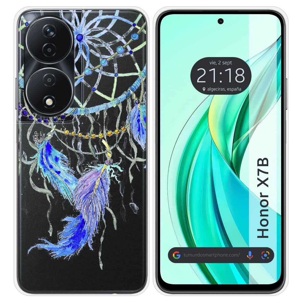 Funda Silicona Transparente para Huawei Honor X7b diseño Plumas Dibujos