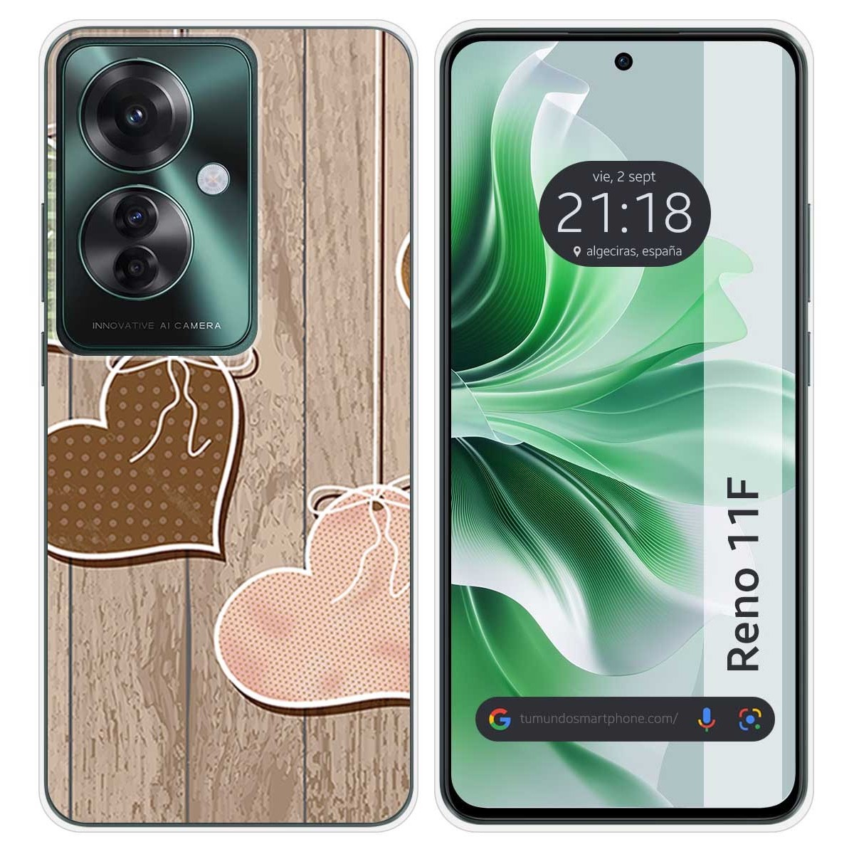 Funda Silicona para Oppo Reno 11F 5G diseño Corazones Madera Dibujos