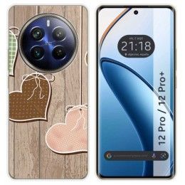 Funda Silicona para Realme 12 Pro 5G / 12 Pro Plus 5G diseño Corazones Madera Dibujos