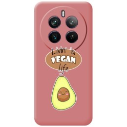 Funda Silicona Líquida Rosa para Realme 12 Pro 5G / 12 Pro Plus 5G diseño Vegan Life Dibujos