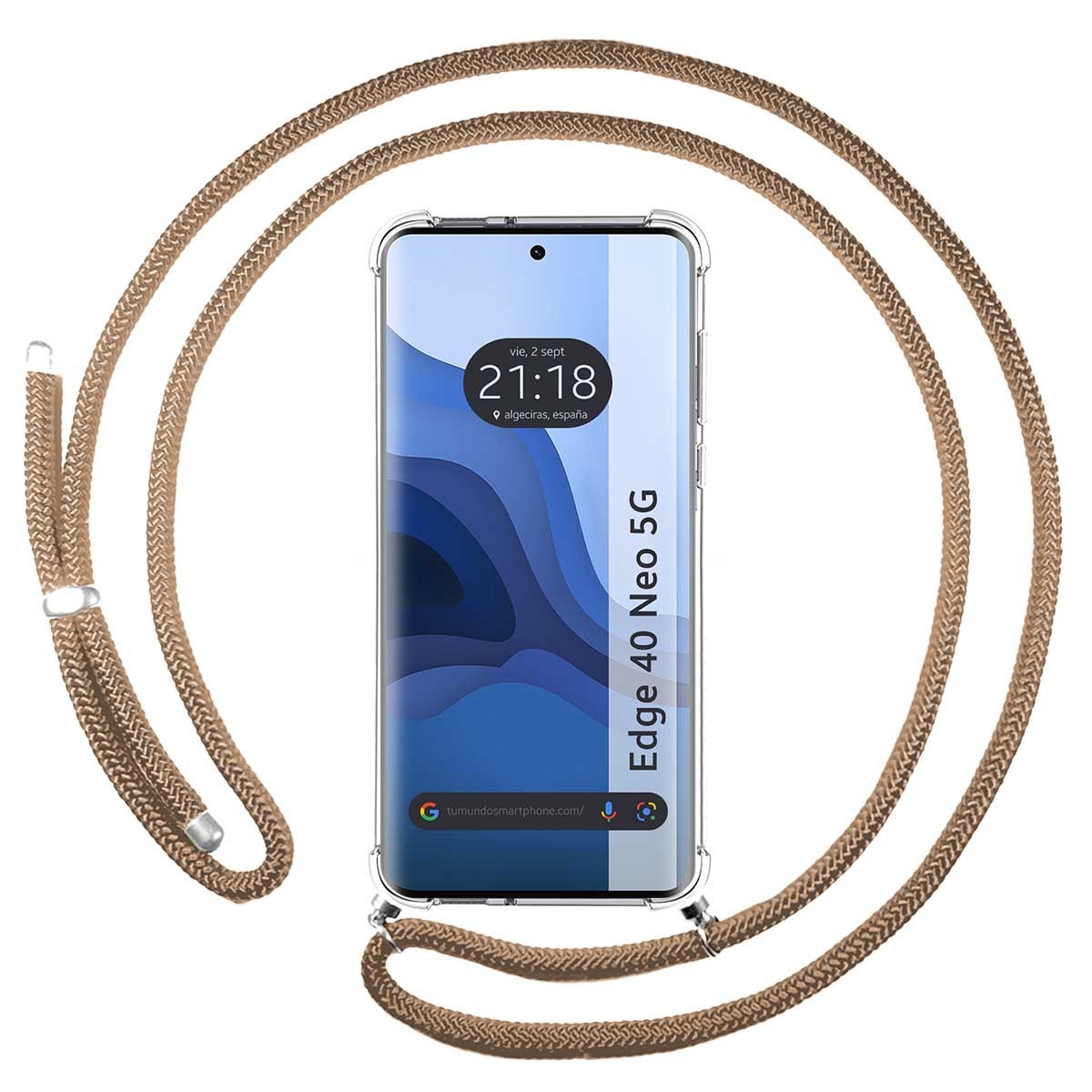 Funda Colgante Transparente para Motorola Edge 40 Neo 5G con Cordon Camel