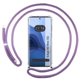 Funda Colgante Transparente para Motorola Edge 40 Neo 5G con Cordon Morado