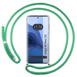 Funda Colgante Transparente para Motorola Edge 40 Neo 5G con Cordon Verde Agua
