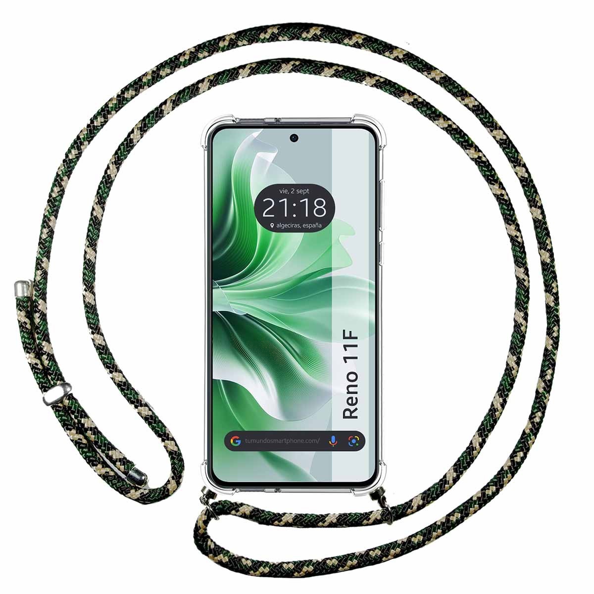 Funda Colgante Transparente para Oppo Reno 11F 5G con Cordon Verde / Dorado