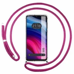 Funda Colgante Transparente para TCL 505 con Cordon Rosa Fucsia