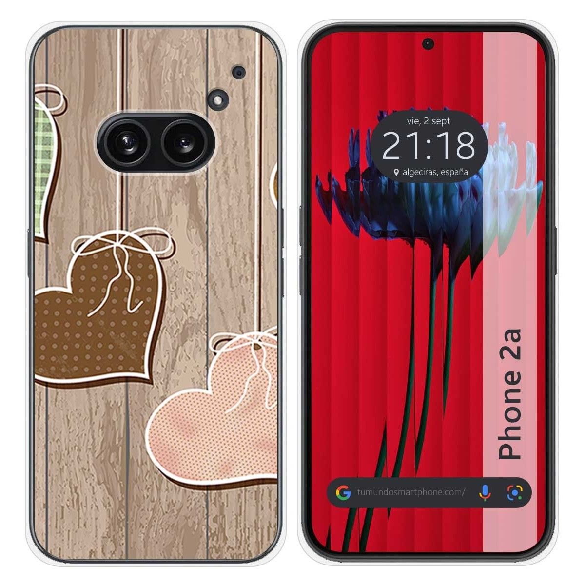 Funda Silicona para Nothing Phone 2a 5G diseño Corazones Madera Dibujos