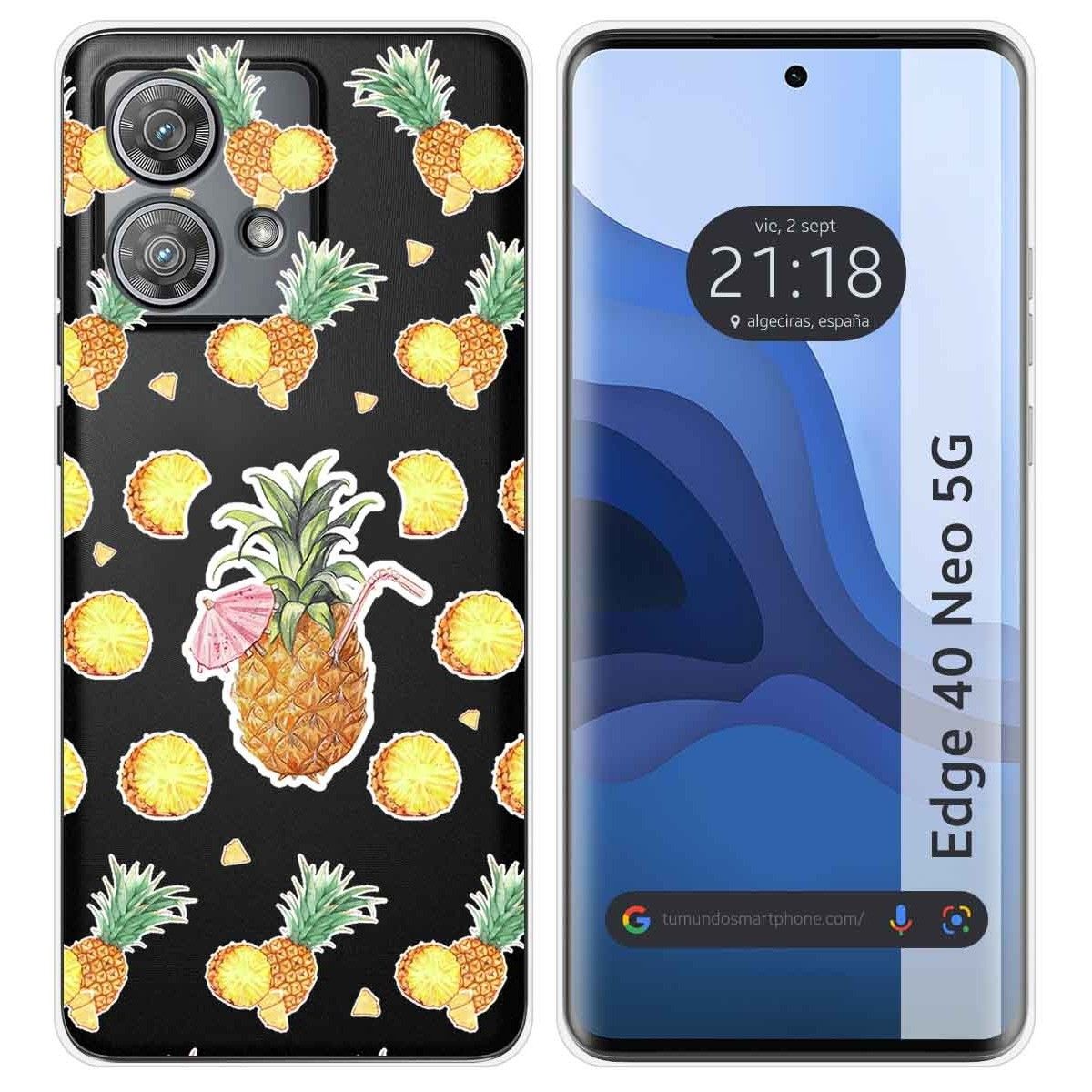 Funda Silicona Transparente para Motorola Edge 40 Neo 5G diseño Piña Dibujos