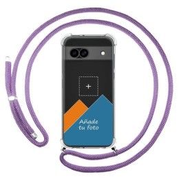 Personaliza tu Funda Colgante Transparente para Google Pixel 8a 5G con Cordon Morado Dibujo Personalizada