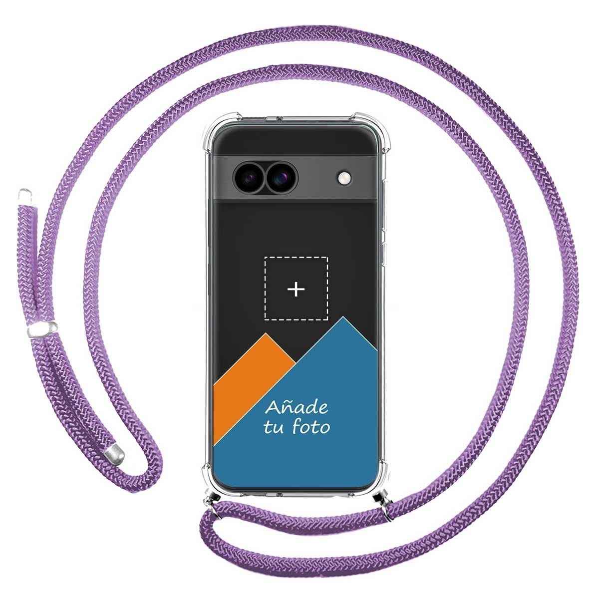 Personaliza tu Funda Colgante Transparente para Google Pixel 8a 5G con Cordon Morado Dibujo Personalizada