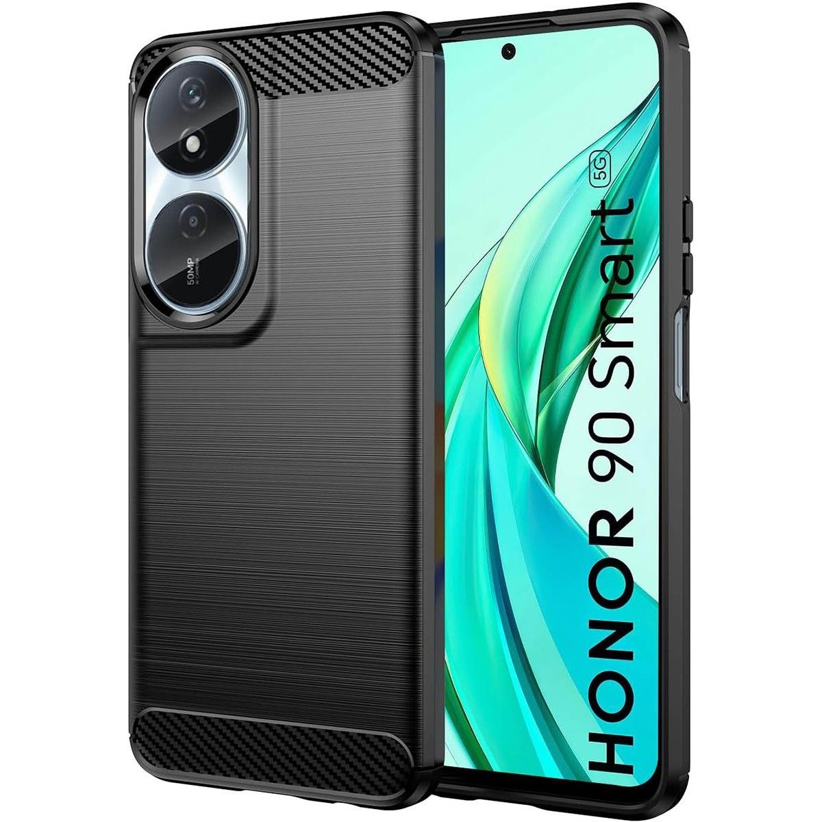 Funda Gel Tpu Tipo Carbon Negra para Huawei Honor 90 Smart 5G