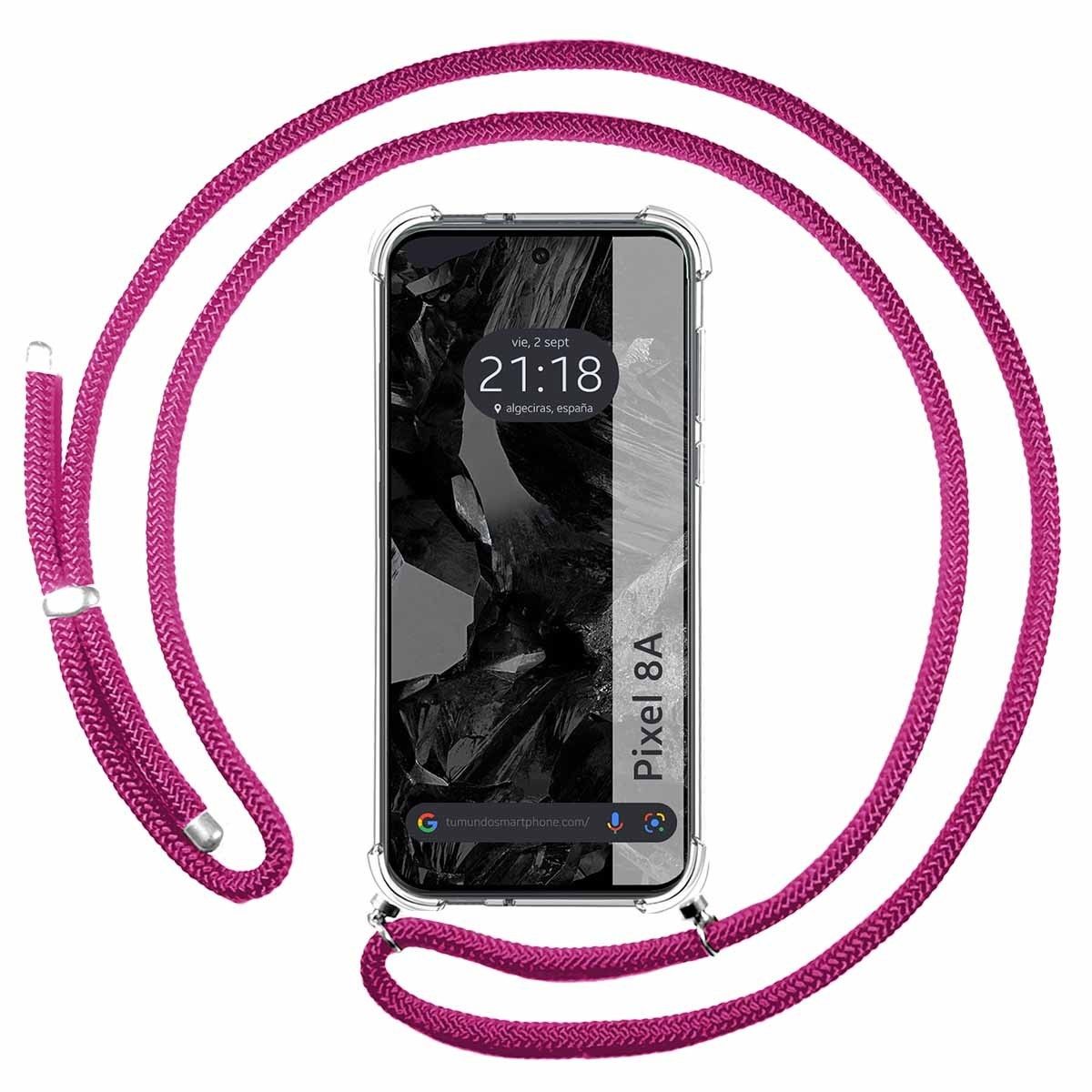 Funda Colgante Transparente para Google Pixel 8a 5G con Cordon Rosa Fucsia