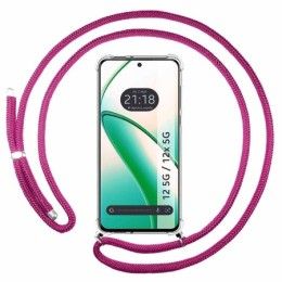 Funda Colgante Transparente para Realme 12 5G / 12x 5G con Cordon Rosa Fucsia