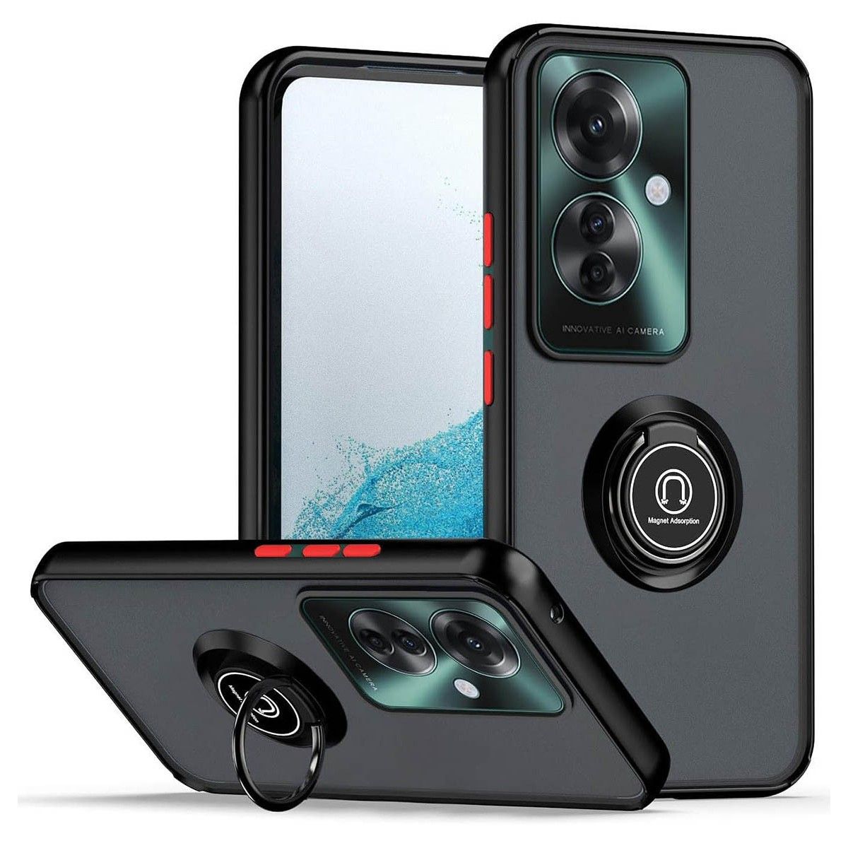 Funda Mate con Borde Negro y Anillo Giratorio 360 para Oppo Reno 11F 5G