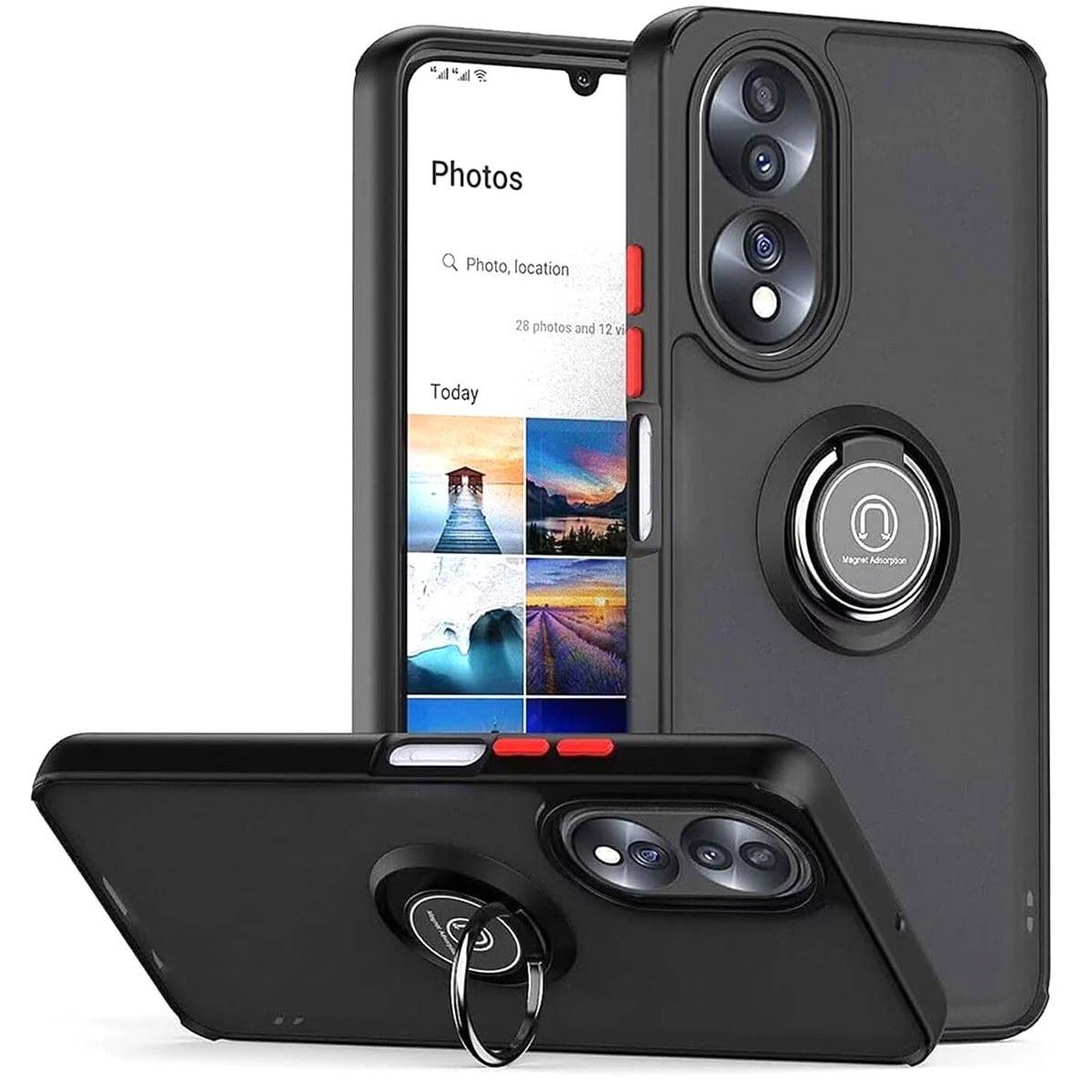 Funda Mate con Borde Negro y Anillo Giratorio 360 para Huawei Honor X7b