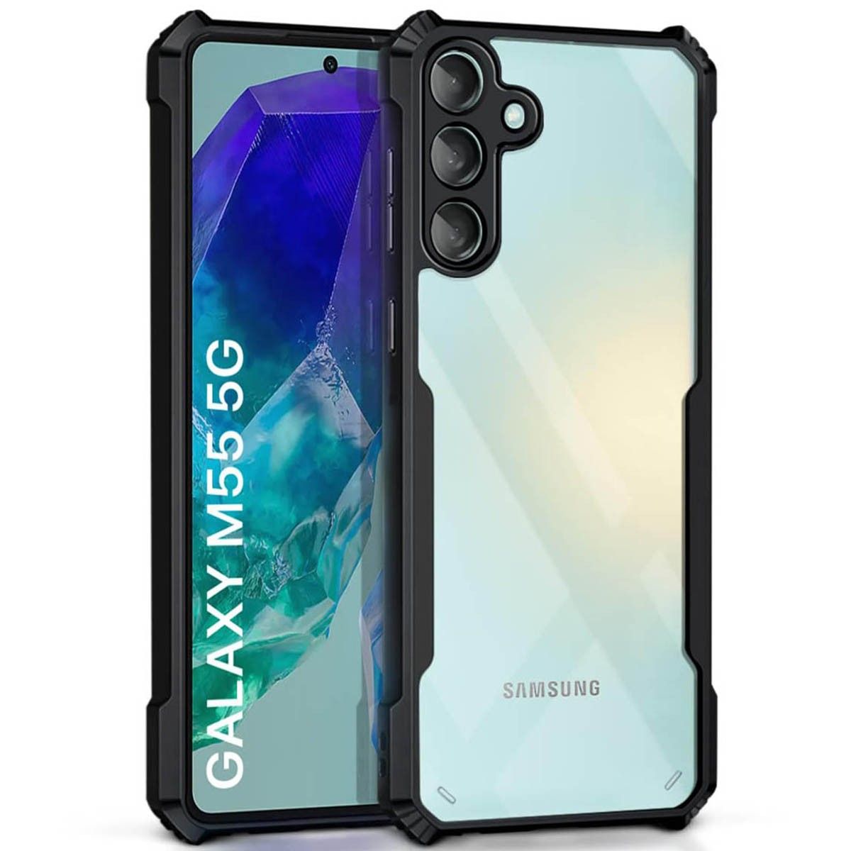 Funda Transparente Reforzada con Borde Negro para Samsung Galaxy M55 5G