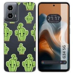 Funda Silicona Transparente para Motorola Moto G34 5G diseño Cactus Dibujos