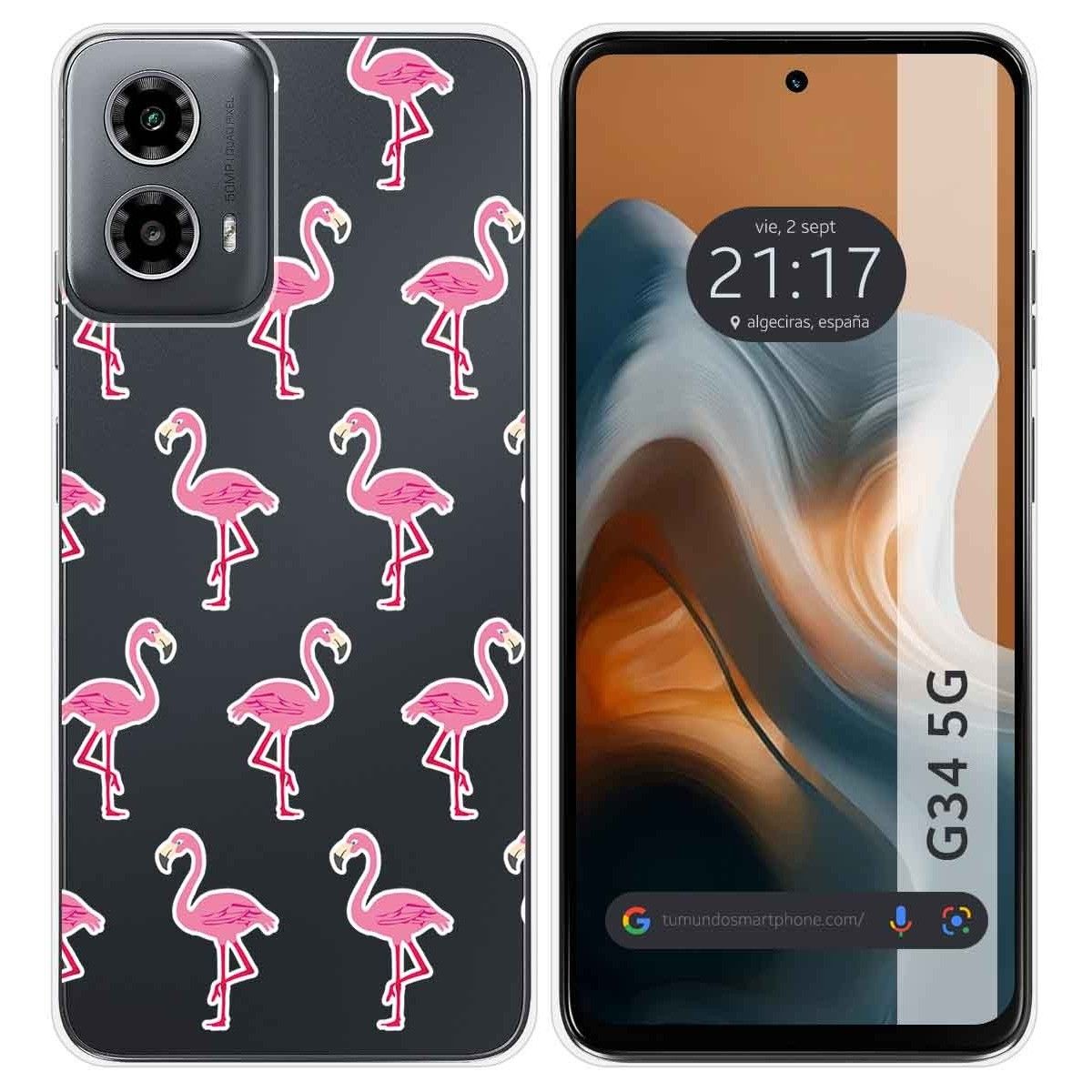 Funda Silicona Transparente para Motorola Moto G34 5G diseño Flamenco Dibujos