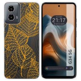 Funda Silicona Transparente para Motorola Moto G34 5G diseño Hojas Dibujos