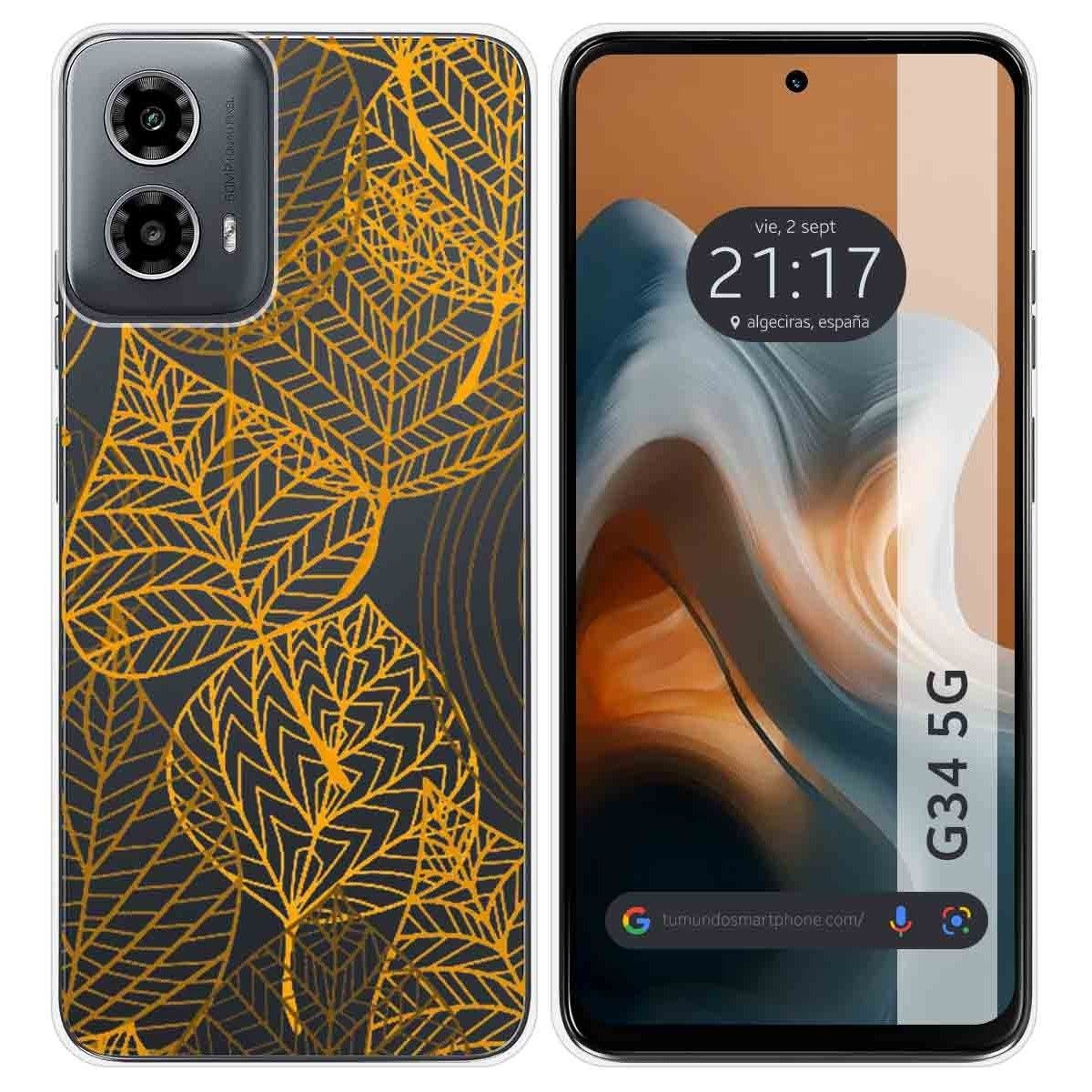 Funda Silicona Transparente para Motorola Moto G34 5G diseño Hojas Dibujos