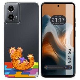 Funda Silicona Transparente para Motorola Moto G34 5G diseño Leopardo Dibujos