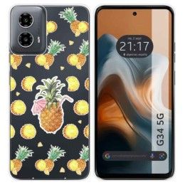 Funda Silicona Transparente para Motorola Moto G34 5G diseño Piña Dibujos