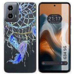 Funda Silicona Transparente para Motorola Moto G34 5G diseño Plumas Dibujos