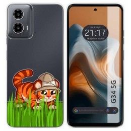 Funda Silicona Transparente para Motorola Moto G34 5G diseño Tigre Dibujos