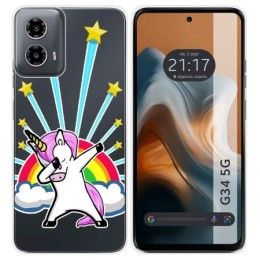 Funda Silicona Transparente para Motorola Moto G34 5G diseño Unicornio Dibujos