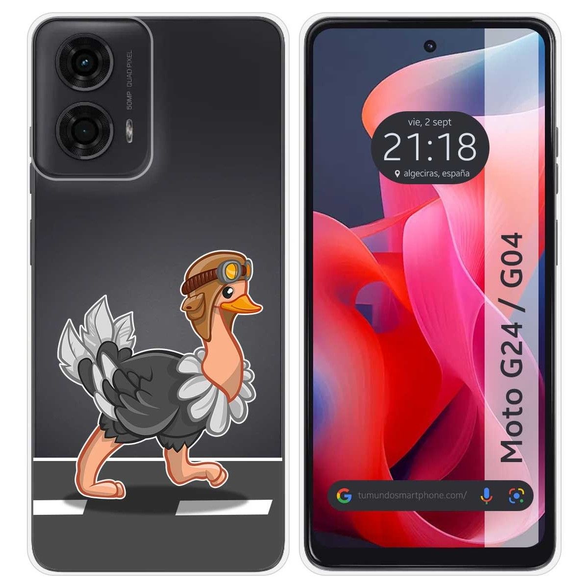 Funda Silicona Transparente para Motorola Moto G04 / G24 diseño Avestruz Dibujos