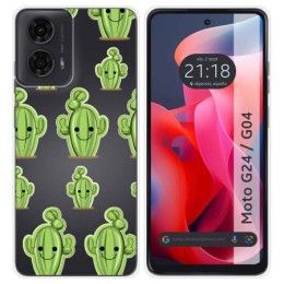 Funda Silicona Transparente para Motorola Moto G04 / G24 diseño Cactus Dibujos